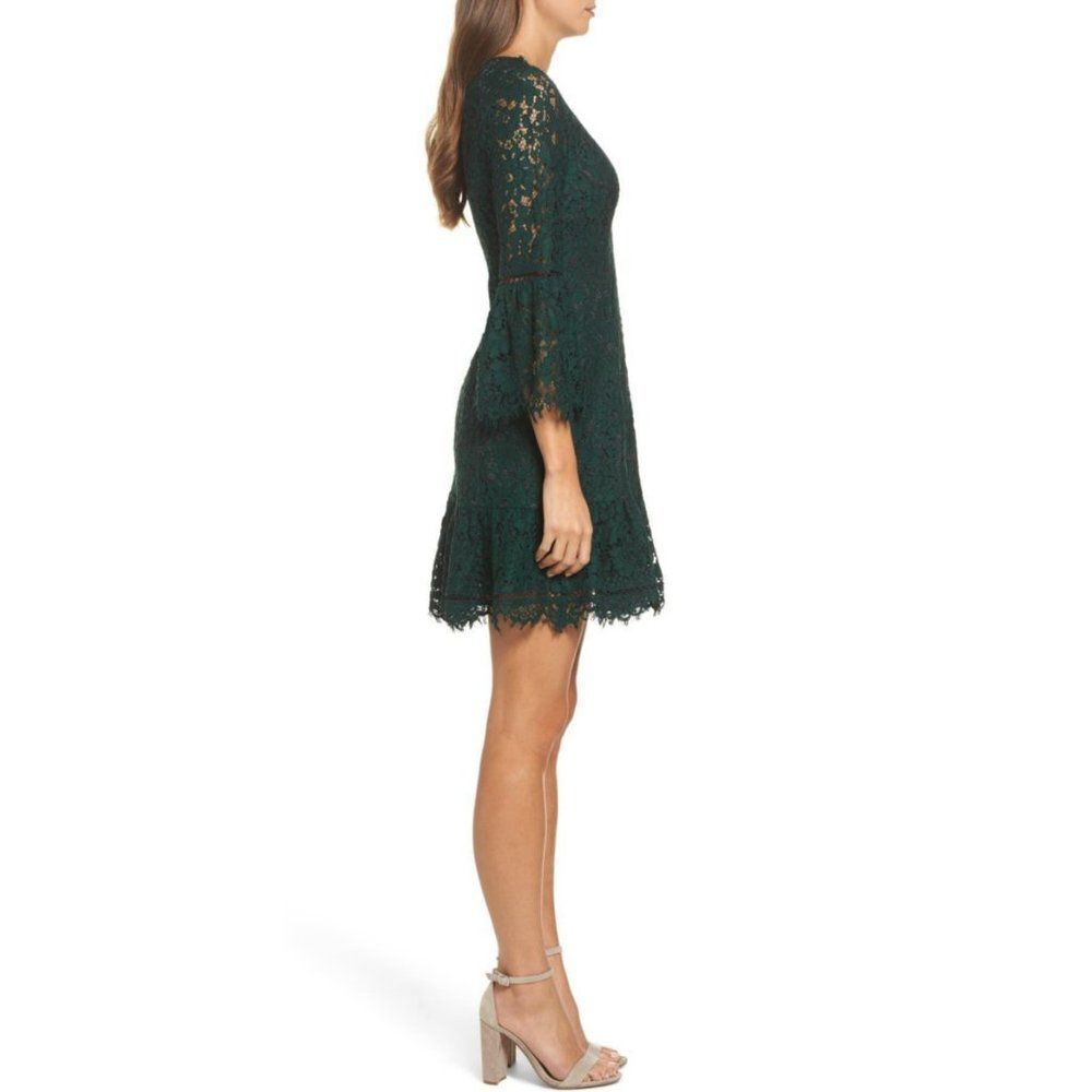 Eliza J Green Bell Sleeve Lace Mini Dress J-0238f1.6 - Picture 2 of 13